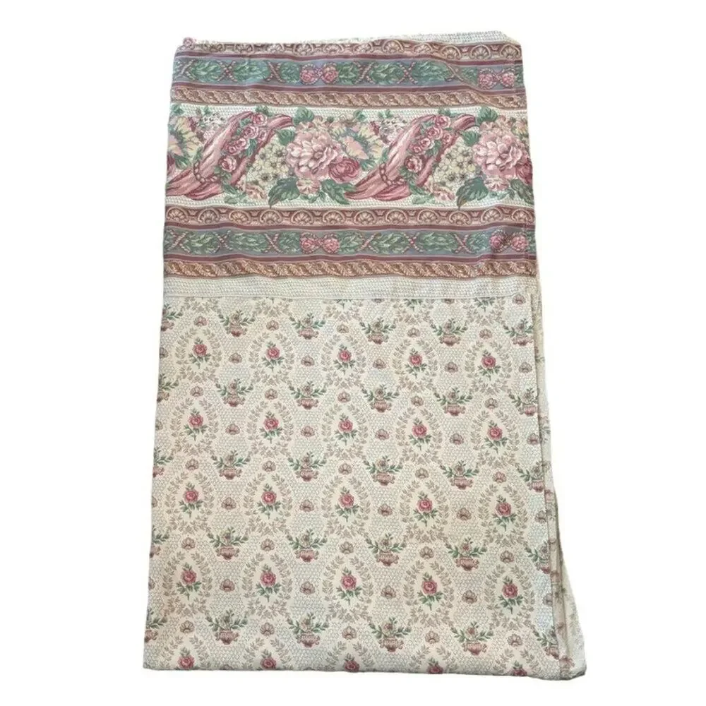 VTG DAN RIVER Colonial Floral Print QUEEN Flat Sheet  Made in USA